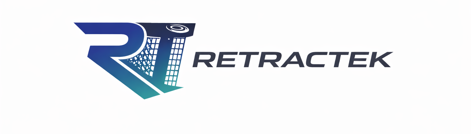 Retractek logo featuring RT symbol with retractable mesh roll design